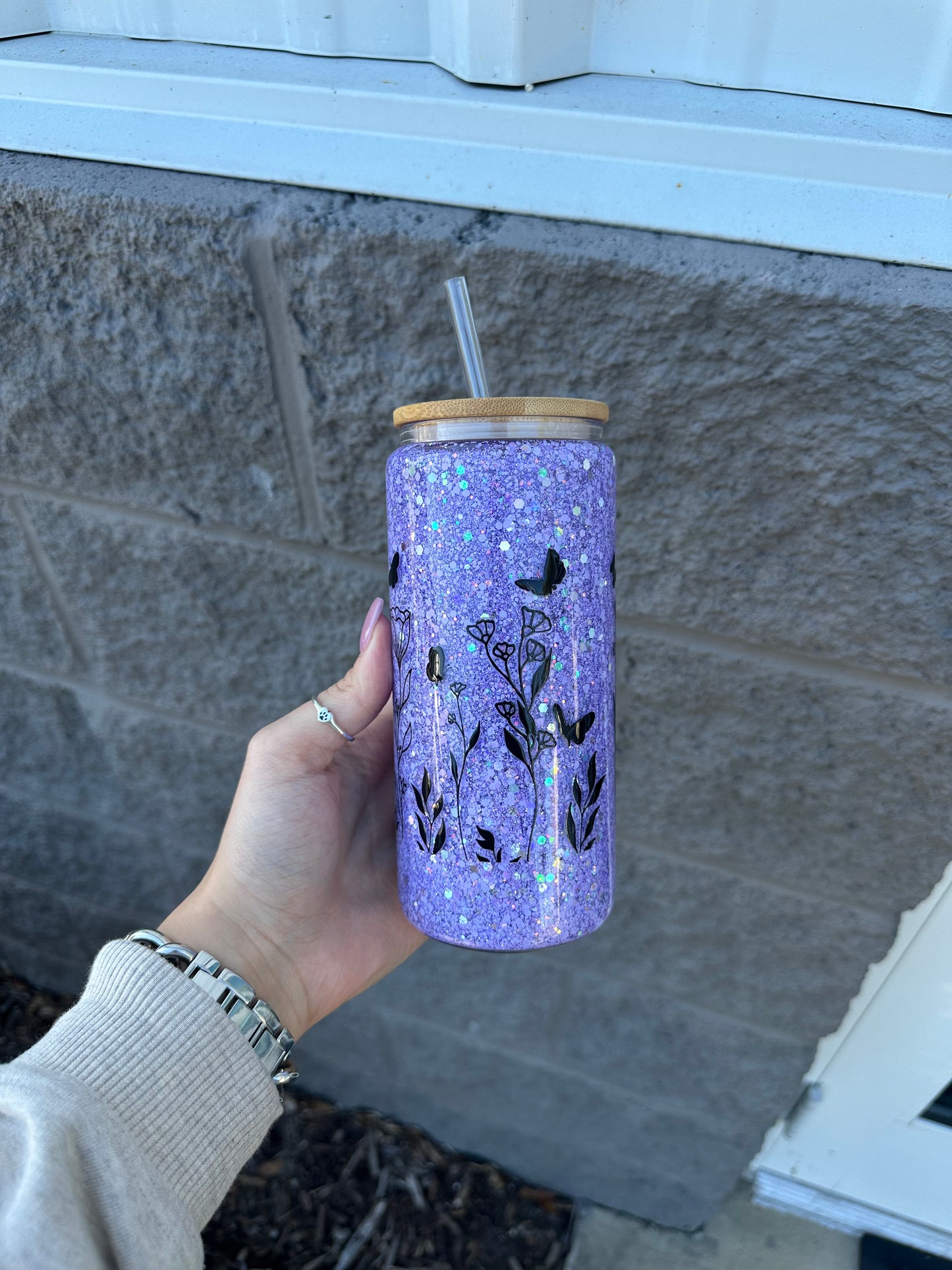 Purple w/ black flowers 16oz