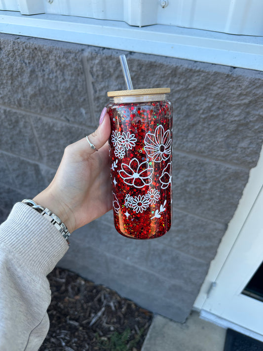 Red w/ white flowers 16oz