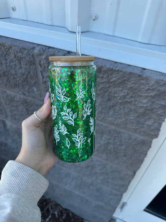 Green w/ white plants 16oz