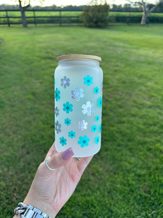 Frosted glass with flowers 16oz