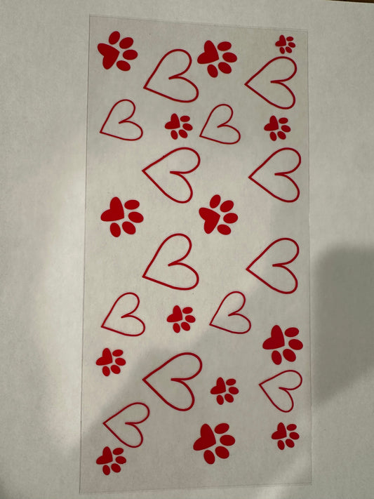 Red hearts and paw prints